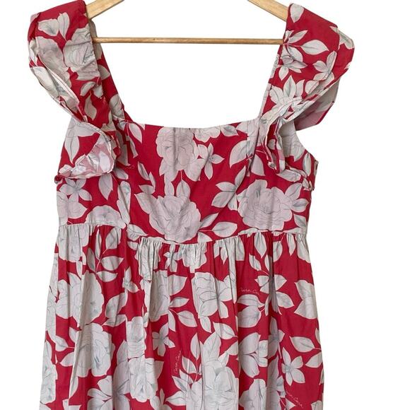 CARA CARA Lexa Floral Tiered Smocked Mini Dress Raspberry Pink White,Large - Picture 8 of 16